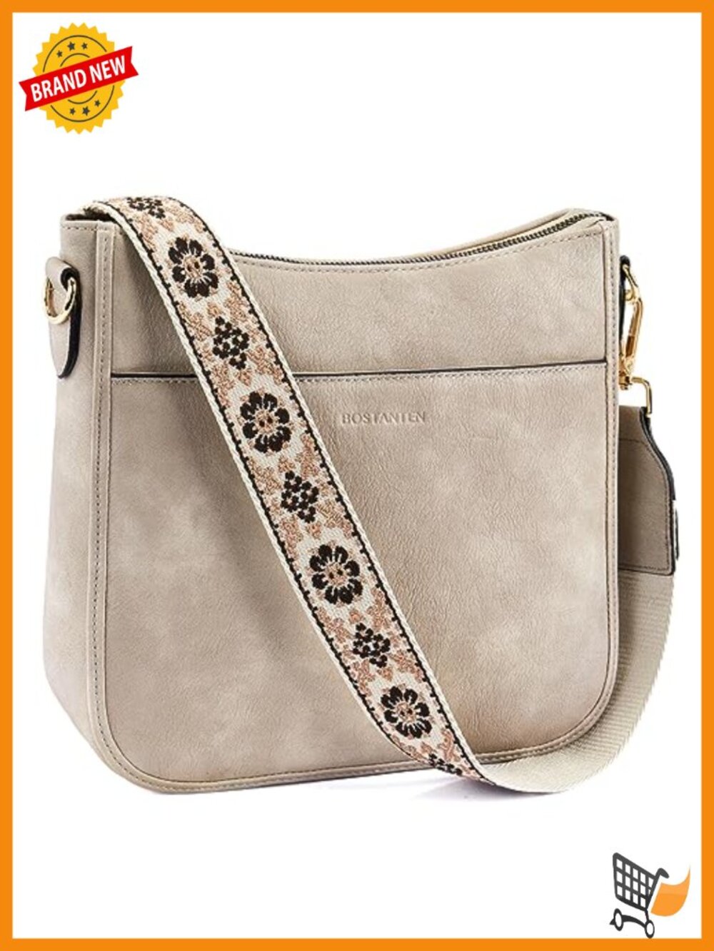 Vegan Leather Crossbody Bag Wide Shoulder Strap Hobo